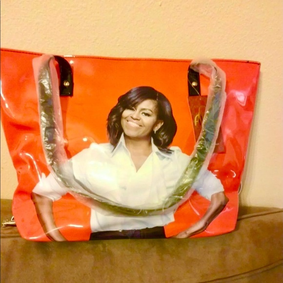 MICHELLE OBAMA Portrait Orange TOTE BAG - Picture 1 of 2